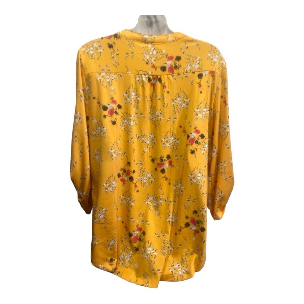 NY Collection Women's Floral Blouse Yellow V-Neck 3/4 Sleeve Standard Size M - Picture 2 of 15
